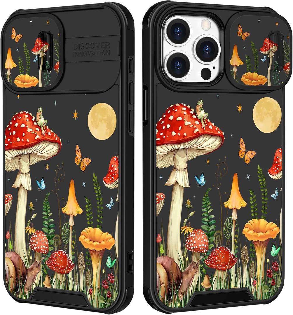 (2in1 for iPhone 15 Pro Max Case for Women Girls Cute Phone Cover Butterfly Moon Girly Pretty Mushroom Aesthetic Design with Camera Cover Funda for Apple for iPhone 15 ProMax Cases 6.7"