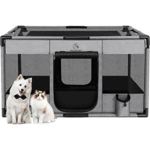 Dog Playpen,Fabric Fence, Portable Soft Cat Kennel Crate,Breathable Exercise Puppy Pen,PVC Pipe Frame,Indoor Outdoor Cage for Large  Animals with Carrying Case (Grey)