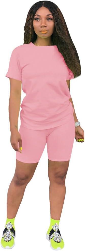 Nimsruc Two Piece Outfits For Women Summer Short Sleeve Track Suits Casual Jogger Sets For Women 2 Piece Sweatsuits Pink XXL