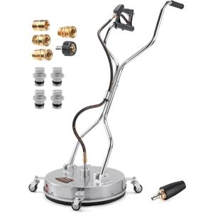 18" Pressure Washer Surface Cleaner, Driveway Power Washer Attachment with Dual Handle, 4 Replacement Nozzles, 3/8", 1/4" QC, M22-14/15 Adapter, MAX 4000PSI for Concrete, Patio, Deck Cleaning