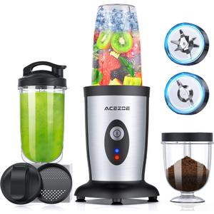 850W Personal Blender for Shakes and Smoothies, 5 in 1 Blenders for Kitchen, with 6 fins Blade, 2x500ml Portable Bottle, 1 Grinding Cup, for Fruit, Juice, Vegatable, Easy to Clean-Black