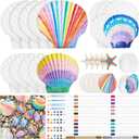 JolliLudo 60 Pcs 30 Set Natural Scallop Shells Craft Kit 4 Style 2''-4'' White Seashells Bulk with Brush Marker Pen for Home Decor Ornaments DIY Arts Crafts Seashells Ocean Summer Beach Home Decor