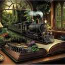 Train Fantasy Forest Puzzle 1000 Pieces for Adults, Magic Book Vintage Castle Jigsaw Puzzles, Nature Plant Tree Bookshelf Puzzles