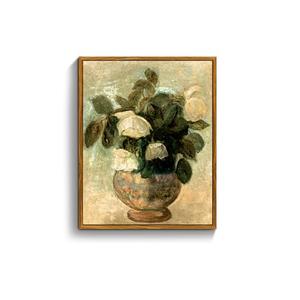 crmotu Vintage Framed Wall Art, White Rose Classical Oil Paintings, Botanical Floral Canvas Prints, French Country Aesthetic Pictures Wall Decor Living Room Bedroom Kitchen Office Farmhouse 8x10in