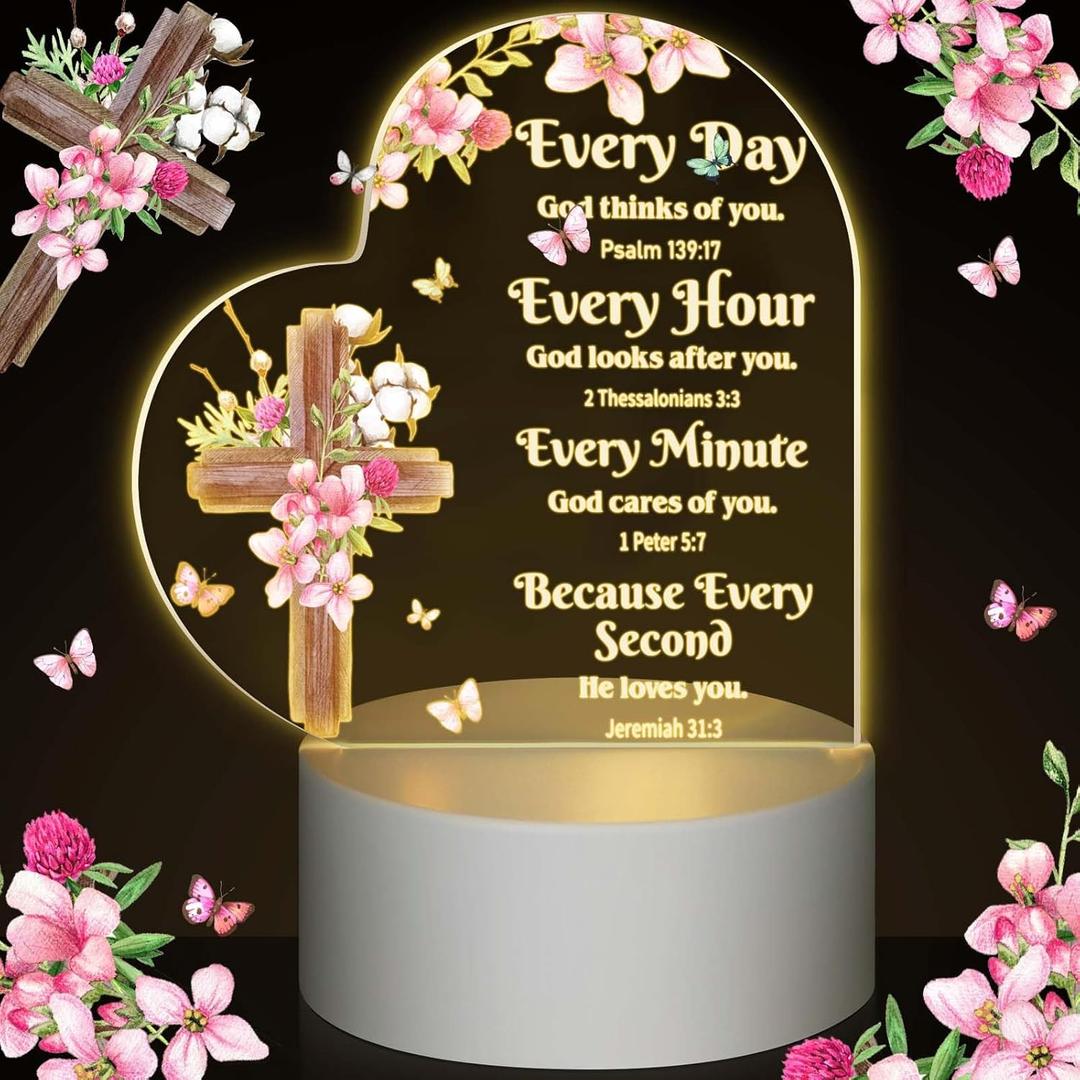 Jetec Acrylic Night Light Christian Gift for Women Inspirational Religious Gift LED Night Light Bible Verse Decor for Wedding Birthday Church with Warm Color Lamp Base(Every Day)