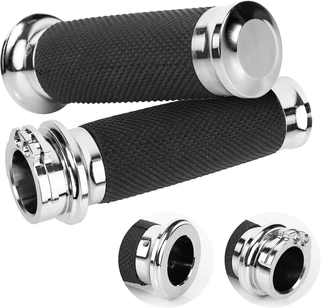 BlueStars Motorcycle Hand Grips 1" Handlebars - Compatible with Harley Sportster Honda Yamaha Suzuki Kawasaki Softail Bobber Chopper Motorcycles - Nonslip Comfortable Durable (Chrome)