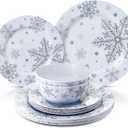 Ziliny 12 Pcs Christmas Snowflake Dinnerware Set Melamine Plates and Bowls Set Include 11" and 8" Plates 6" Soup Bowl, Service for 4 for Christmas Winter Party Supplies (Classic)
