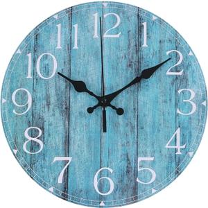 Wall Clock Rustic Design Silent Non-Ticking Round Decor Clock Battery Operated Vintage Wall Clocks for Farmhouse, Office, Bedroom, Living Room (Green B6, 10inch)
