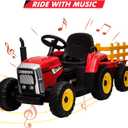 Kids Battery Powered Electric Tractor with Parent Remote Control & Trailer, Toddler 12V Ride On Toy with Dual Motors /2+1 Gear Shift/ 7-LED Lights/USB & Music Player,Red,35W/ EVA Tire
