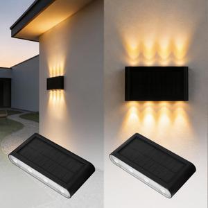 Solar Wall Lights Outdoor 2 Pack, Up and Down Solar Wall Sconce, 3000K Warm White Dusk to Dawn, IP65 Waterproof Exterior Mounted Lights, Up to 16H Runtime for Porch, Doorway, Entryway