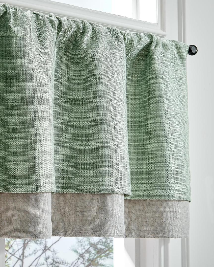 jinchan Curtain Light Reducing Kitchen for Living Room Bedroom Small Windows Valance 18 Inch Double Layer Farmhouse Window Rustic Overlay Rod Pocket 1 Panel Green
