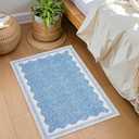 GarveeHome Door Mat Indoor Rugs for Entryway Small Throw Rug 2x3 Washable Non-Slip Solid Blue Modern Minimalism Soft Low-Pile Scalloped Carpet for Bedroom Kitchen Bath Entrance with Rubber Back