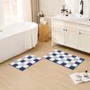 CozeCube Bath mats for Bathroom Non Slip, Fluffy Absorbent Microfiber Bath mat Washable, Aesthetic Bathroom Rugs, Cute Navy Blue Checkered Bath mat, Navy Blue, 32" x 20"