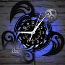Sea Turtle Wall Clock Glow in the Dark, 12 Inch 7 Kinds of LED Color Vinyl Record Wall Clock Silent Non Ticking, Vintage Decorative Turtle Night Light Wall Watch Clock for Living Room Bedroom