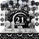21st Birthday Decorations for Him Her, Black Silver 21 Birthday Decorations for Men with Happy 21st Bday Balloons Banner Backdrop Table Cloth and 21 Balloon Numbers, Twenty One Year Old Party Supplies
