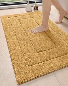 DEXI Bathroom Rug 43x24, Non Slip Washable Bath Mat for Shower Floor, Extra Large Absorbent Soft Bathmat with Rubber Backing, Quick Dry Microfiber Carpet, Yellow
