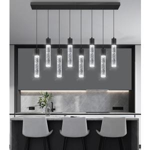 8-Lights Modern Crystal Chandeliers for Kitchen Island Pendants Lighting Fixture for Dining Room LED Ceiling Light for Hallway Foyer 6000K Black