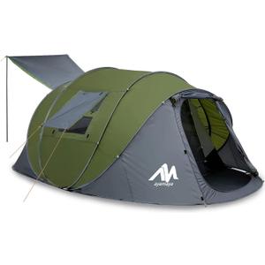 6 Person Easy Pop Up Tents for Camping - AYAMAYA Double Layer Waterproof Instant Tent with Vestibule & Porch, Large Size Family Tent Automatic Setup for 4-6 People Camping Hiking (Poles Included), 12.5*8.5*4.3 ft