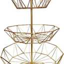 3 Tier Fruit Basket Bowl Stand for Kitchen Counter, Tiered Metal Wire Serving Stand Holder, Vegetable Storage Basket Organizer Trays, Detachable Multi Layer Snack Food Dessert Display Stand (Gold)