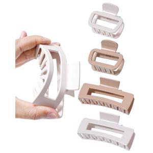 4 Pack plastic Claw Clips for Women - Flexible Non-Slip Claw Clips for Thin Thick Hair Soft Strong Hold Cloud Hair Clips (2 Large + 2 Medium) (Dark Khaki + Light Khaki)