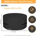 Round Fire Pit Cover - 600D Heavy-Duty Oxford Fabric, Fits 18-48 Inch Fire Pits & Fire Pit Tables, Black, 23" D x 16" H