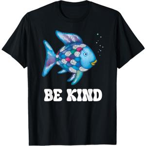Be Kind Rainbow Fish Teacher Life Teaching Back To School T-Shirt (Small, Black)