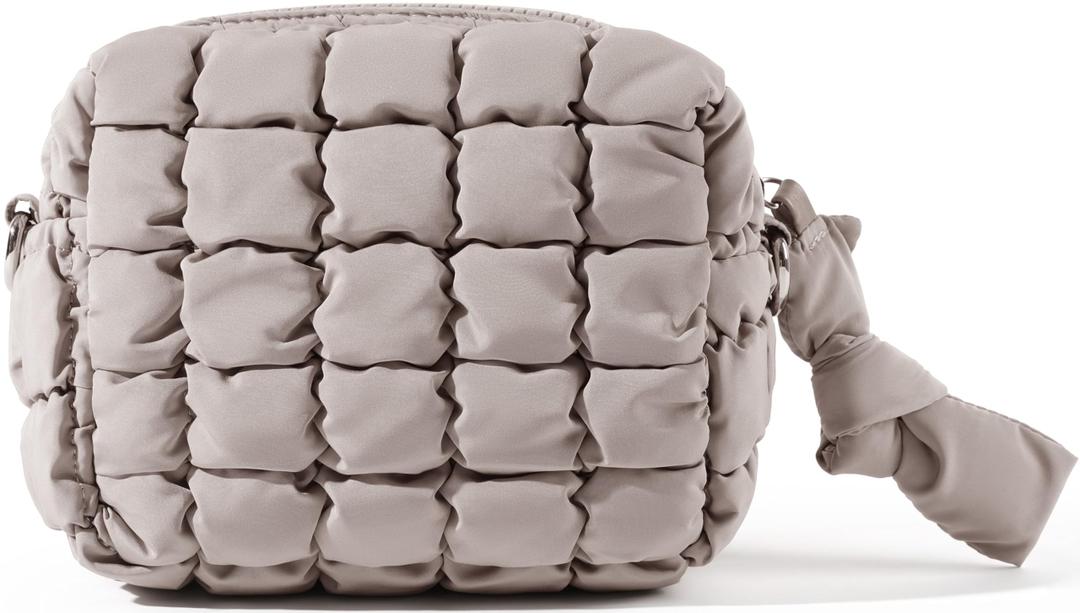 Yarnic Quilted Makeup Bag Cosmetic Bag, Travel Toiletry Bag for Women, Cute Makeup Bag Organizer Puffer Makeup Pouch (Taupe, S)