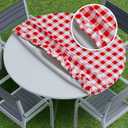 Sorfey Vinyl Fitted Tablecloth Cover, Checke Design, Flannel Backed Lining Fits Up-to 40-44 Round Tables Red