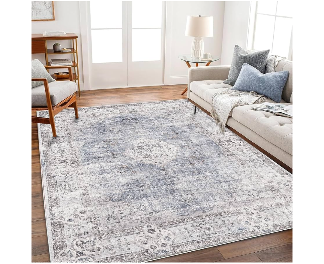 Area Rug 6'x9' Washable Vintage Traditional Floor Cover Thin Retro Kitchen Indoor Distressed Non Slip Carpet for Living Room Bedroom Dining Room