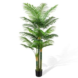 CyanGrove 6ft Tall Golden Cane Artificial Tree Palm Outdoor, Large Artificial Plants Outdoor Faux Palm Tree with 3 Textured Trunks, Fake Tree for Indoor Outdoor Office Living Room Outside Patio