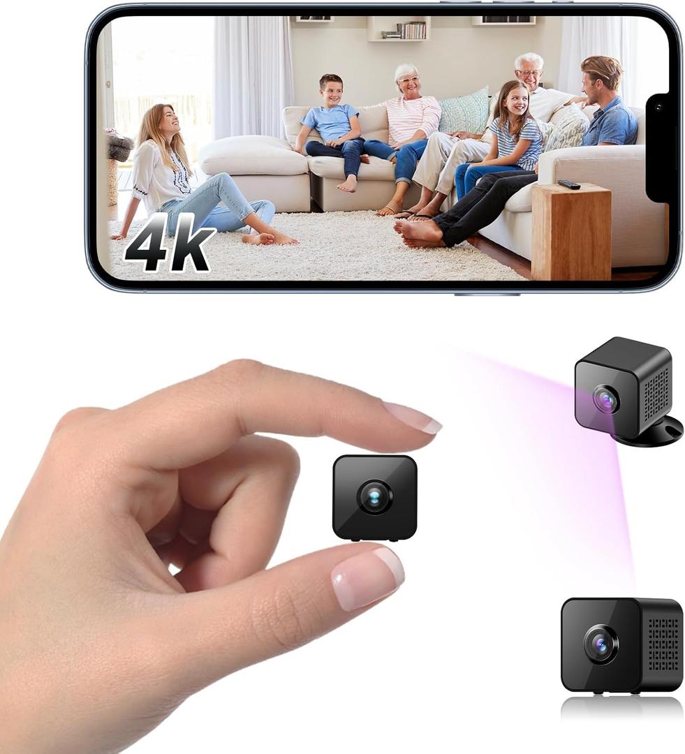 Mini Camera, 4K WiFi Wireless Camera Small Portable HD Nanny Cam with Motion Detection, Cloud & SD Storage, Night Vision Micro Security Cameras for Home Office Car Pet Baby Bathroom Indoor & Outdoor (Black)