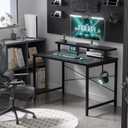 Pamray 32 Inch Small Computer Desk with Monitor Stand, Simple Office Desk with Headphone Hook for Small Spaces, Kids Study Writing Table for Bedroom, Black