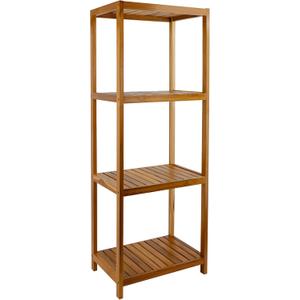 VaeFae Teak Bathroom Shelf, 4-Tier Storage Shelf, Wooden Stand Shelf Organizer for Bathroom, Kitchen, Living Room, Laundry, Garage