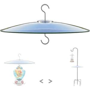 13" Glass Rain Cover for Bird Feeder Outdoors - Baffle on Shepherd Pole/Post or S Hook Hanging - Large Weather Guard Protective Dome - Clear (Dia. 33CM)