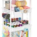 4 Tier Rolling Utility Cart with Drawer, Storage Organizer Cart with 2 Lockable Wheels, Multifunctional Rolling Storage Cart for Bathroom, Kitchen, Craft, Makeup, Baby Essentials, White