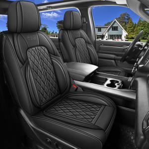 Car Seat Cover Custom Fit for Ford F150 2009-2024 Faux Leather Seat Cover Set Compatible with Crew Quad Regular Cab Pickup Truck Cushions (Black, Full Set)