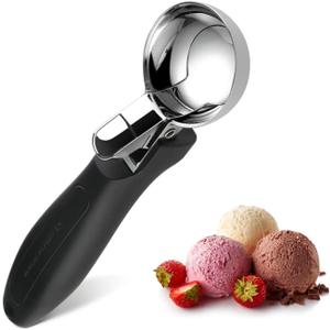 Ice Cream Scoop, Large Cookie Scoop with Ergonomic Soft Grip Handle, Heavy Duty Multifunctional Baking Scooper for Sundaes, Cupcake, Dough, Protein Balls and Meatballs (2, Black)