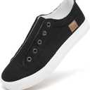 Women's Slip on Shoes Non Slip Fashion Canvas Sneakers Low Top Casual Shoes (Black, US 8)