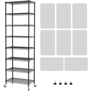 SINGAYE 8 Tier Shelf Organizer Storage Metal Shelves Garage Wire Shelving Unit Pantry Rack Adjustable Standing Storage for Kitchen Closet Laundry Bathroom Pantry 12" D x 22" W x 74" H Black