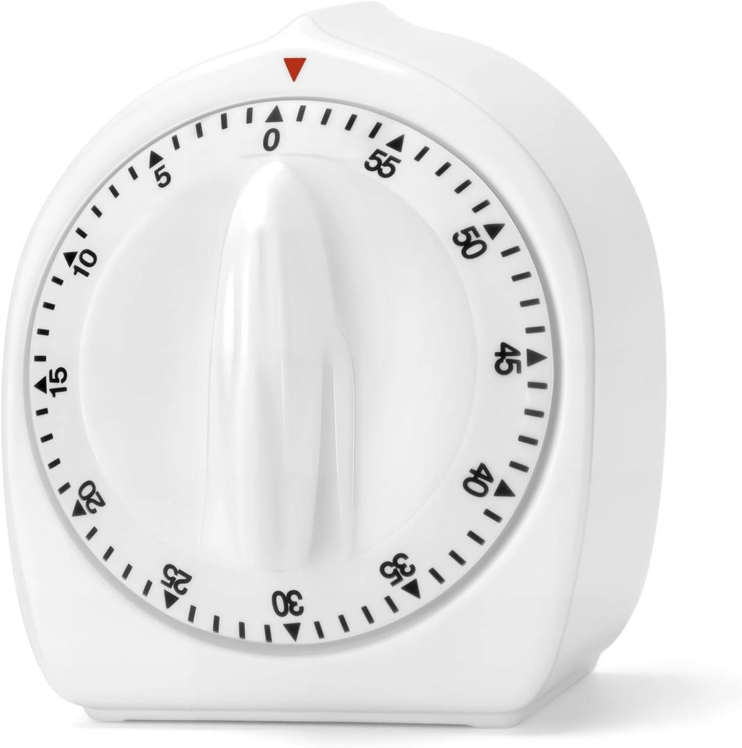 Kitchen Timers for Cooking, 60 Minute Wind Up - Chef Cooking Timer with Loud Alarm,100% Mechanical Desk Timer -No Batteries Required - Manual Countdown timers for Home, Study and Cooking (White)