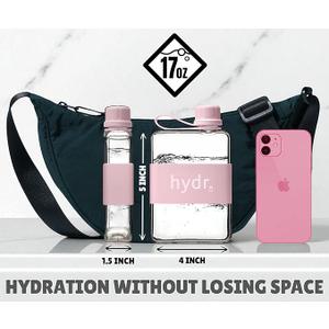 hydr | 17oz Flat Water Bottle For Purse & Flexible Cleaning Brush | Tritan BPA Free Square Water Bottle | Leak/Drop Proof Slim Water Bottles For Travel, small water bottles mini