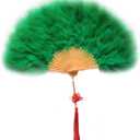 Huralona 1920s Vintage Style Folding Handheld Flapper Feather Hand Fan (Green)