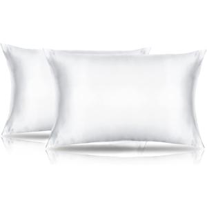 Small Pillow Cases 2 Pack Mini Pillow Cases 14x20 Breathable Silky Soft Toddler Pillow Cover Satin White Travel Size Pillow Cases Envelope Style, White