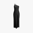 Women's Summer Sleeveless Slit Dress - Sexy Slim Fit Satin Slanted Shoulder Solid Color Backless Evening Party Mini Dress, Size L
