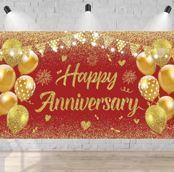 Blue Happy Anniversary Backdrop,6x3.6ft Blue and Gold Happy Wedding Anniversary Party Banner Decorations Supplies Photo Booth Props