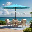 Outdoor Patio Umbrella with One Push Button Tilt and Crank, 8 Sturdy Ribs Market Table Umbrella, Turquoise-Fiberglass Ribs