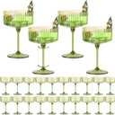 24 PCS Gold Rim Plastic Champagne Coupe Cup Sage Green Ribbed Coupe Glasses 10oz Detachable Espresso Martini Glass Vintage Margarita Glassware Cocktail Glass Set for Baby Shower Christmas Wedding