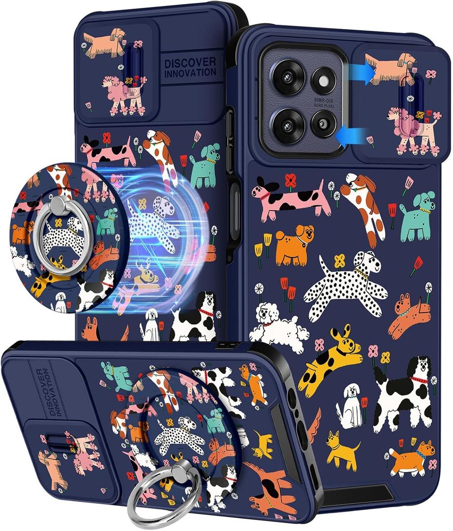 Buleens for Moto G Power 2025 Case - for Motorola Moto G Play 2025 Case Cute Designed with Ring Stand & Camera Cover Women Girls Aesthetic Girly Cartoon Kawaii Dog Phone Cover Compatible with Magsafe
