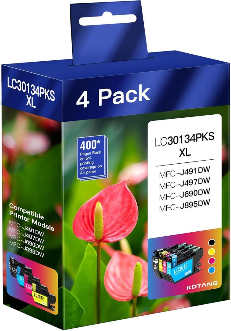 LC3013 LC3011 Ink Cartridges Compatible for Brother LC3013XL LC3011 High Yield Work with Brother MFC-J497DW MFC-J491DW MFC-J895DW MFC-J690DW Printer (BK/CMY 4 Pack)