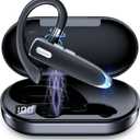 Bluetooth Headset Single Ear Business Earbuds, Bluetooth 6.1 Wireless Headphones with Mic,Earbuds with 800mAh Charging Case,100H Standby Time Bluetooth Earpiece,Earphones for Work,Trucker,Office (Black)